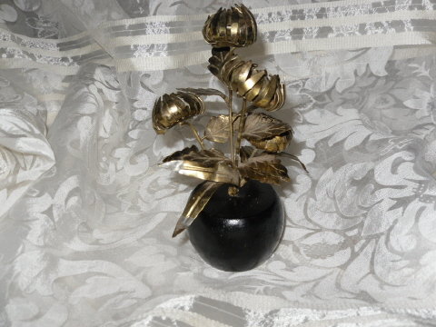 Vintage Metal Flower Sculpture w/Wood Base