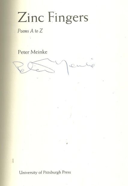 Zinc Fingers Poems A to Z Signed by Peter Meinke 2000 1st edition