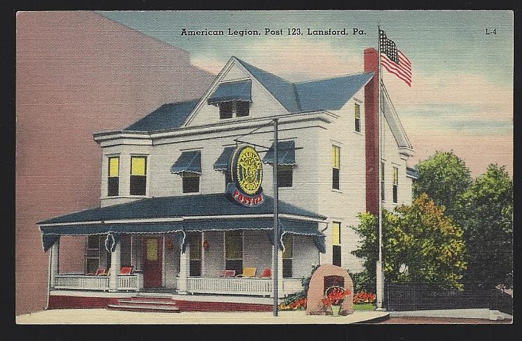 Vintage Unused Postcard of American Legion, Post 123, Lansford, Pennsylvania