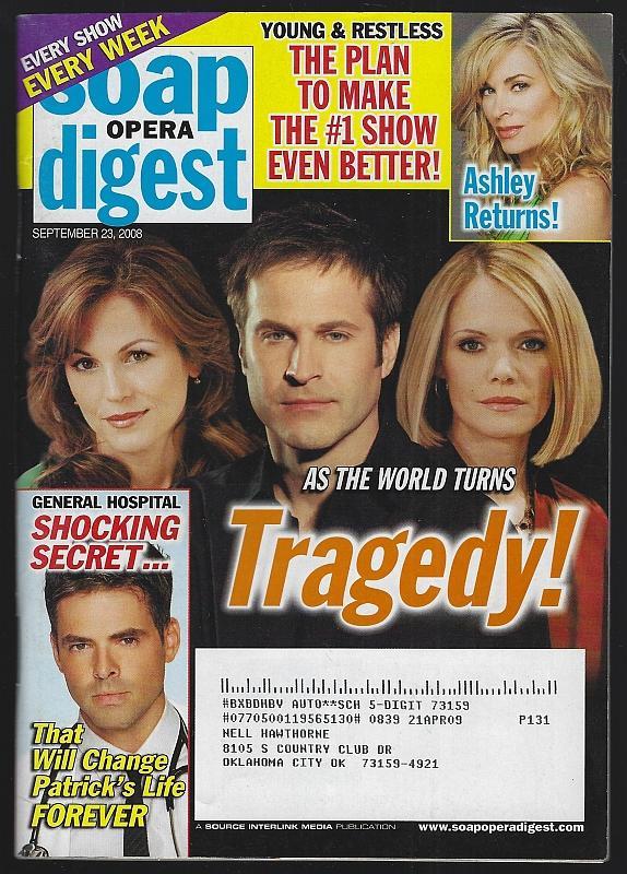 Soap Opera Digest September 23, 2008 ATWT Tragedy Jacob Young Marie Masters