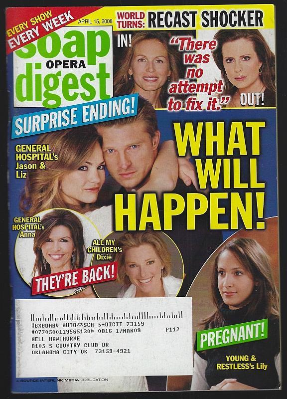 Soap Opera Digest Magazine April 15, 2008 What Will Happen Judith Chapman Ted Shackelford