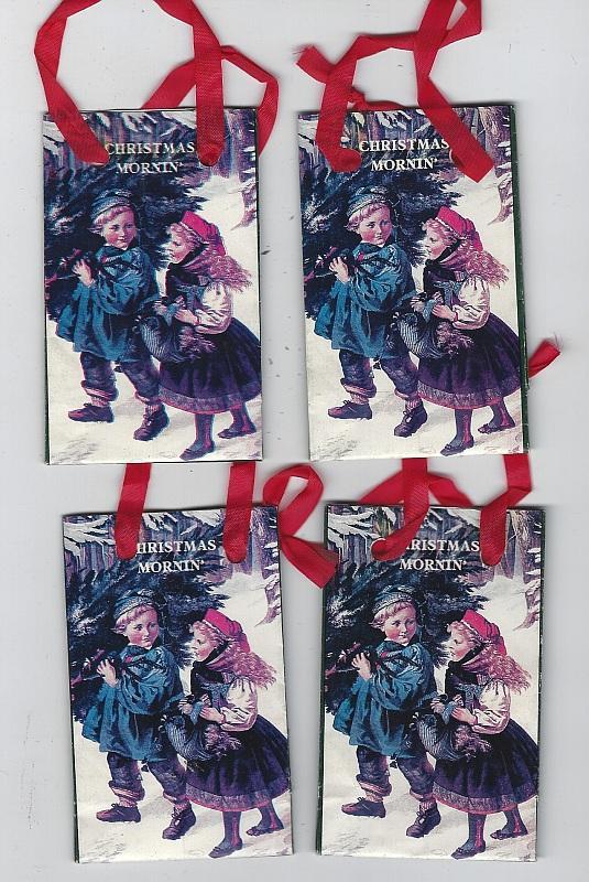 Small Christmas Mornin Paper Goody Bags Victorian Deisgn Girl Boy Lot of Four
