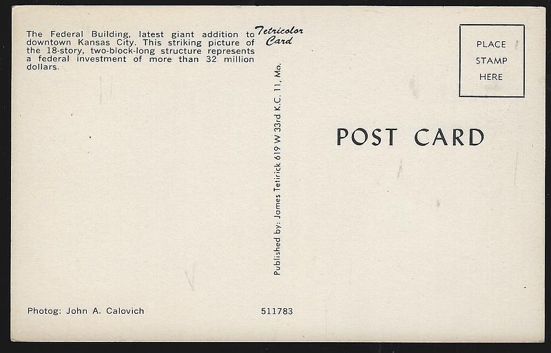 Federal Building, Kansas City, Missouri Vintage Unused Postcard