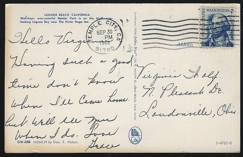 Laguna Beach California Heisler Park Victor Hugo Inn Vintage Postcard 1968