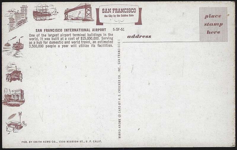 San Francisco International Airport California Vintage Unused Postcard