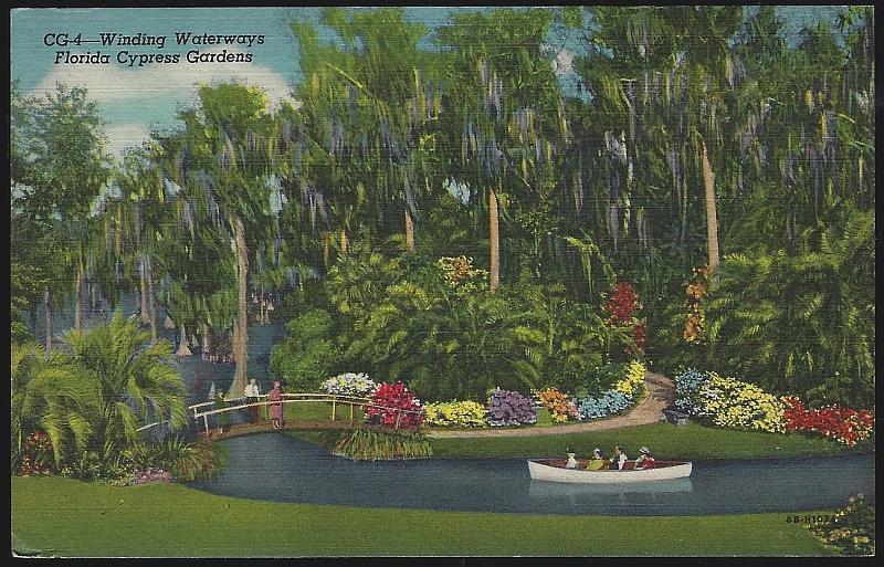 Winding Waterways Cypress Gardens Florida Vintage Unused Postcard