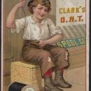 Victorian Trade Card for Clark's Fast Black Spool Cotton with Boy Sewing Pants