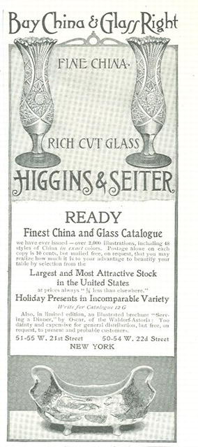 Higgins & Seiter Fine Glass and China 1901 Magazine Advertisement