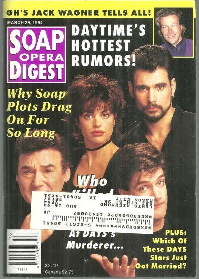 Soap Opera Digest March 29, 1994 Who Killed Curtis Reed on Days on Cover