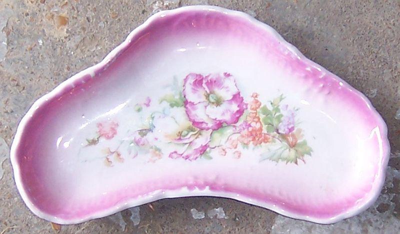 Vintage China Pink Bone Dish with Pink Flowers