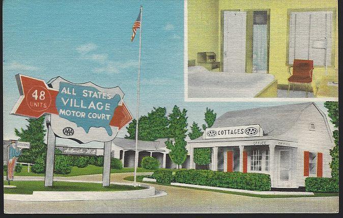 Vintage Postcard of All States Village Motor Court, Hwy 40, 63 Columbia Missouri