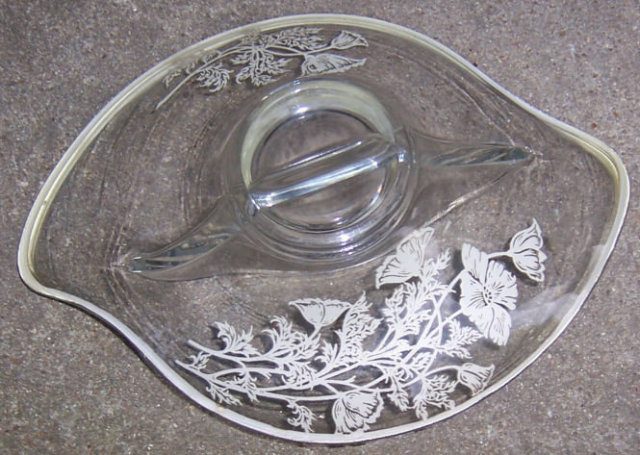 Vintage Glass Divided Dish with Silver Poppy Overlay