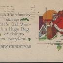 Vintage Merry Christmas Postcard Santa Claus Down the Chimney with Toys 1927