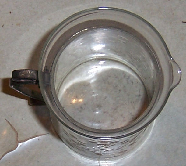 Vintage Glass Etched Syrup Pitcher with Metal Handle