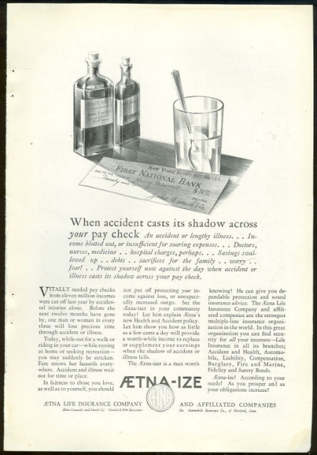 Aetna Life Insurance 1925 Magazine Advertisement