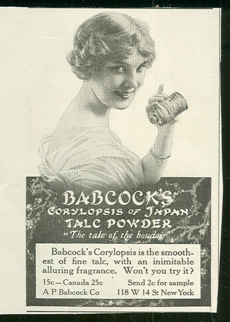 1916 LHJ Babcock's Corylopsis of Japan Talc Powder Ad