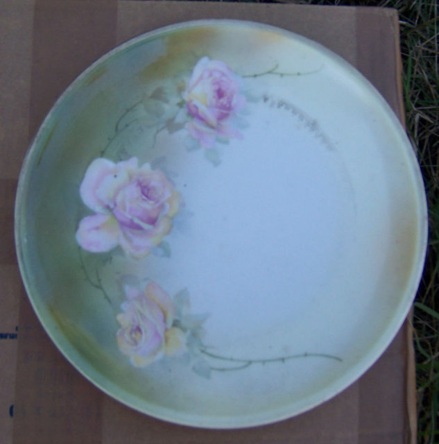 Vintage Handpainted Pink Roses Three Crown Plate