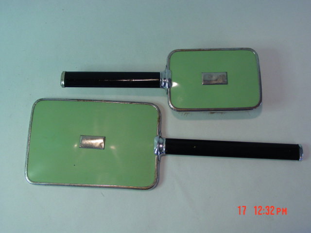 Vintage Green Art Deco Hair Brush & Hand Mirror Vanity Set