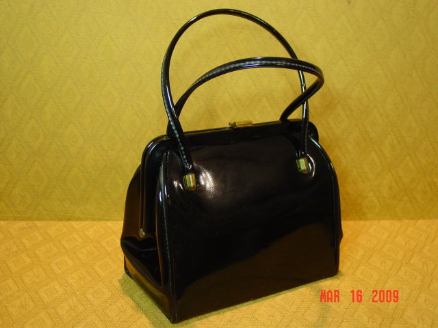 Vintage Shiny Black Vinyl Handbag by Markay