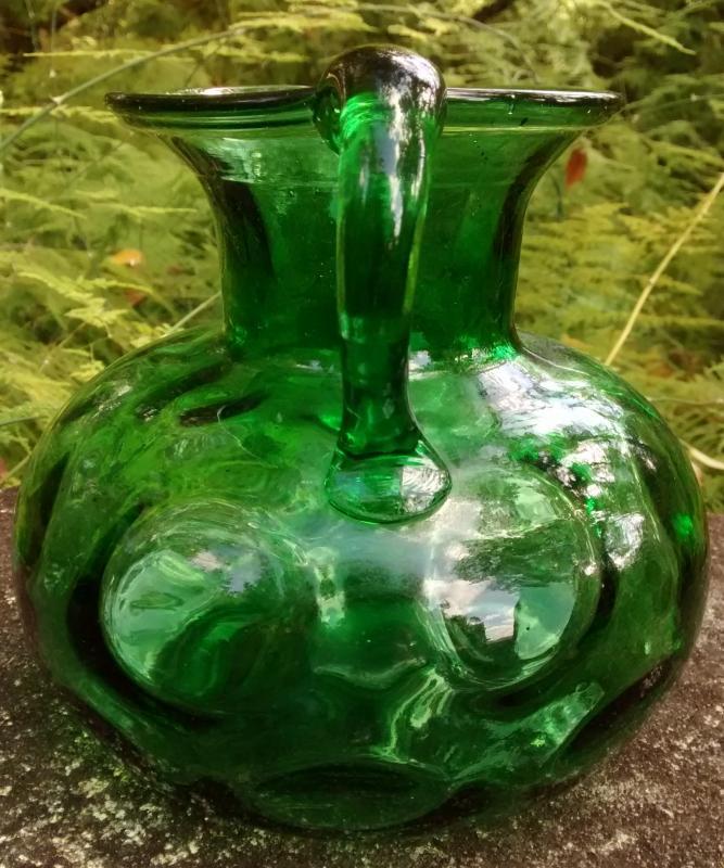 Vintage Early Clevenger Onion Pitcher Coin Dot Optic Emerald Green 1935-40 5.5