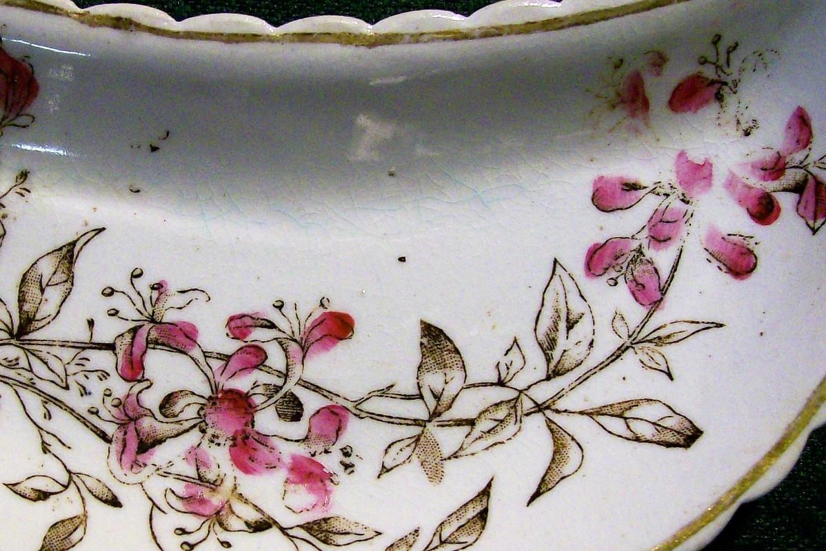 Antique Aesthetic Brown Transfer Bone Dish Enamel Trim 1870s-90s AMPC