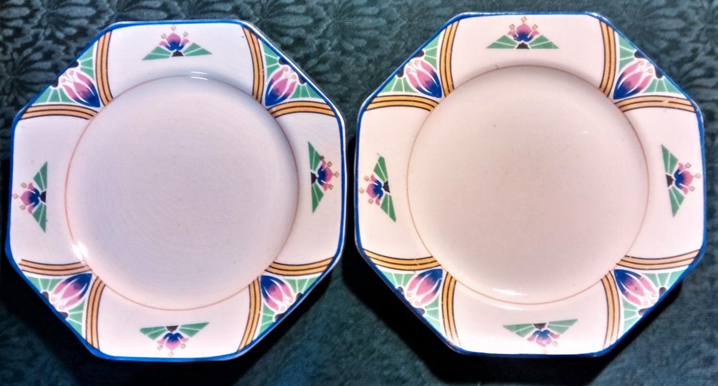 Vintage Hollingshead/Kirkham Crocus Plate Pair Art Deco Octagon 8