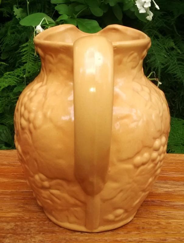 Antique Uhl Stoneware Grape Pitcher #182 Tan Glaze 7