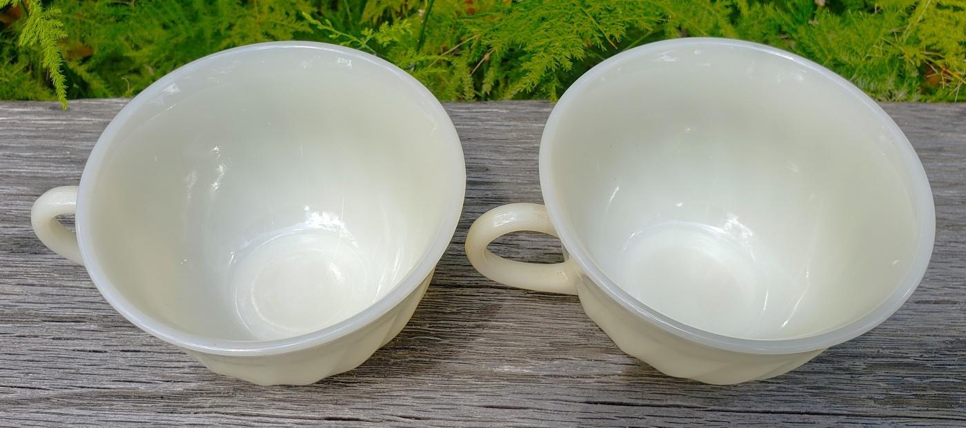 Vintage Hocking Ivory Swirl Cup Pair 1950s