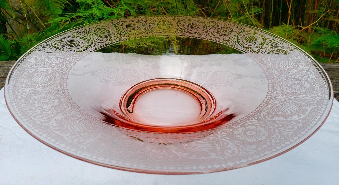 Vintage Cambridge #727 Etched Pink Bowl 12.5