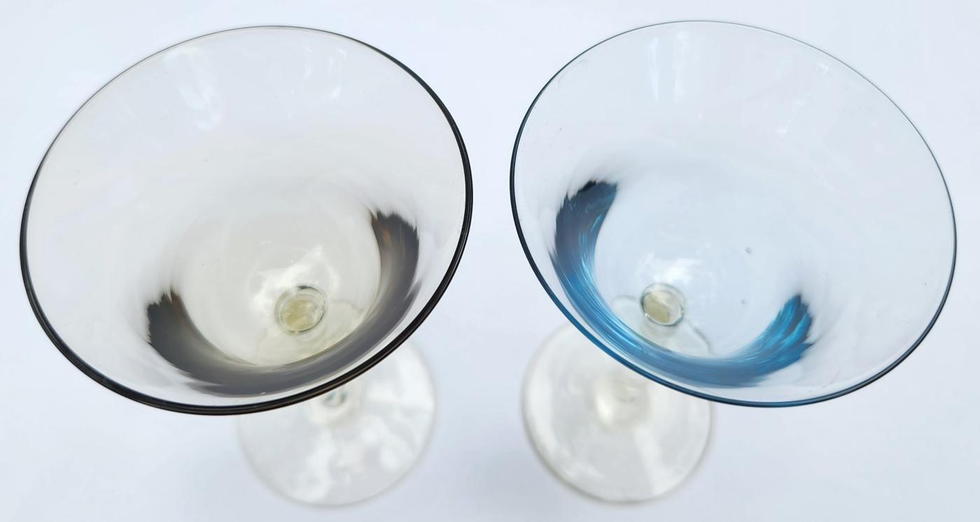 Vintage Twisted Stem Glass Pair Blue/Smoke 1940s-60s Italy