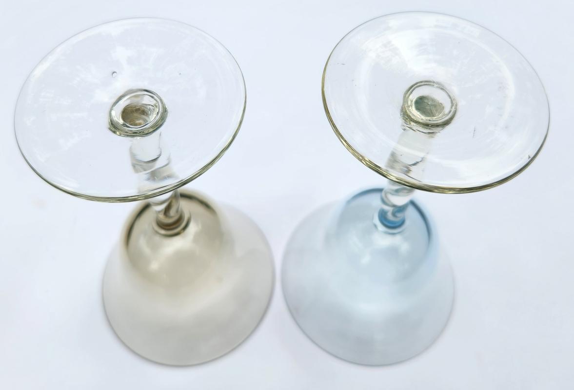Vintage Twisted Stem Glass Pair Blue/Smoke 1940s-60s Italy