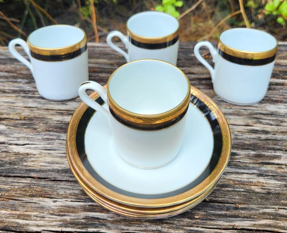 Vintage Richard Ginori PALERMO Demitasse Cup/Saucer Set/4 Black/Gold