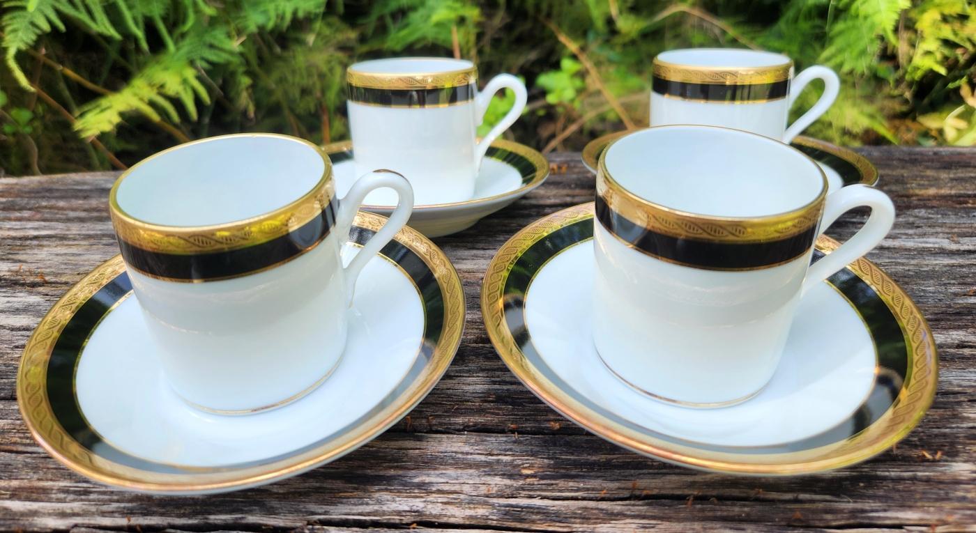 Vintage Richard Ginori PALERMO Demitasse Cup/Saucer Set/4 Black/Gold