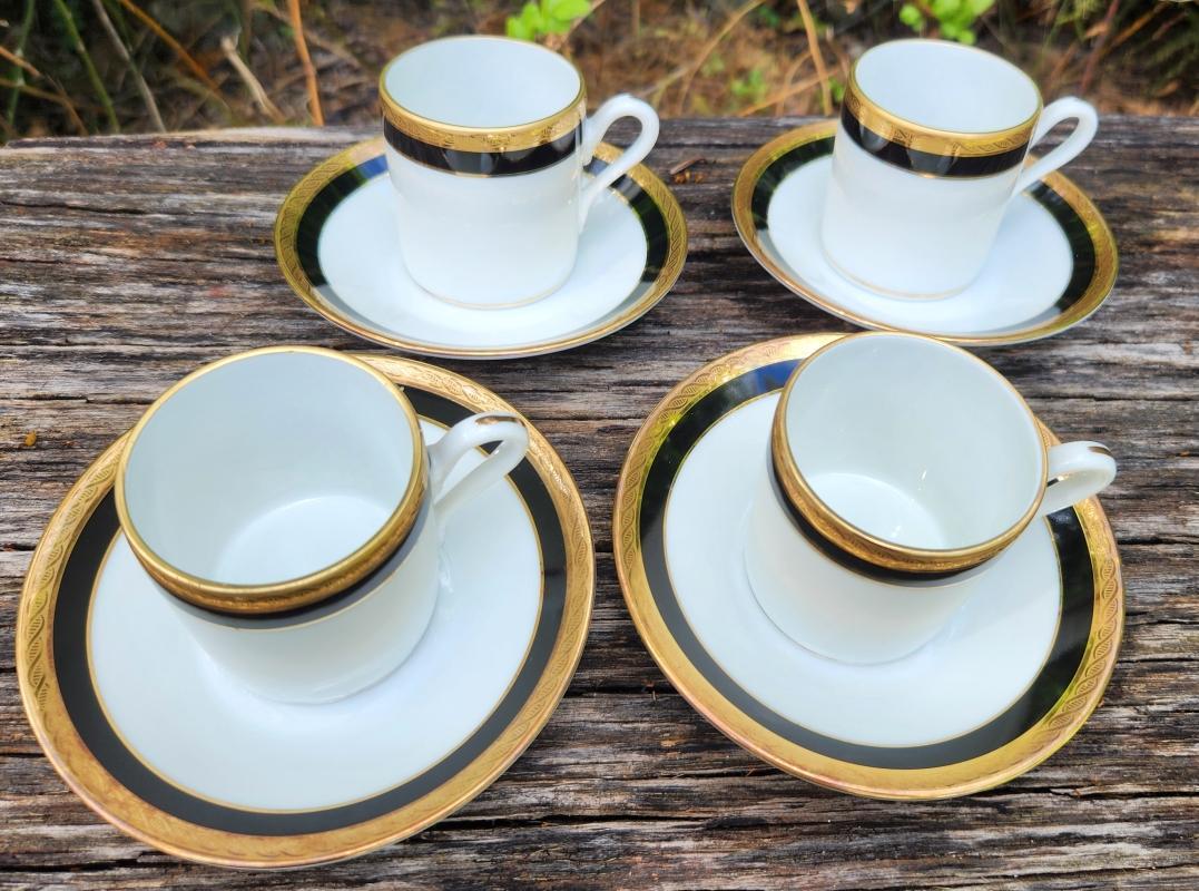 Vintage Richard Ginori PALERMO Demitasse Cup/Saucer Set/4 Black/Gold