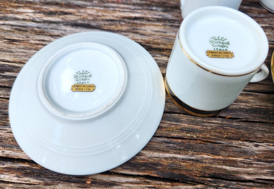 Vintage Richard Ginori PALERMO Demitasse Cup/Saucer Set/4 Black/Gold