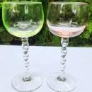 Vintage Twisted Stem Glass Pair Uranium Green/Peach 1940s-60s Italy