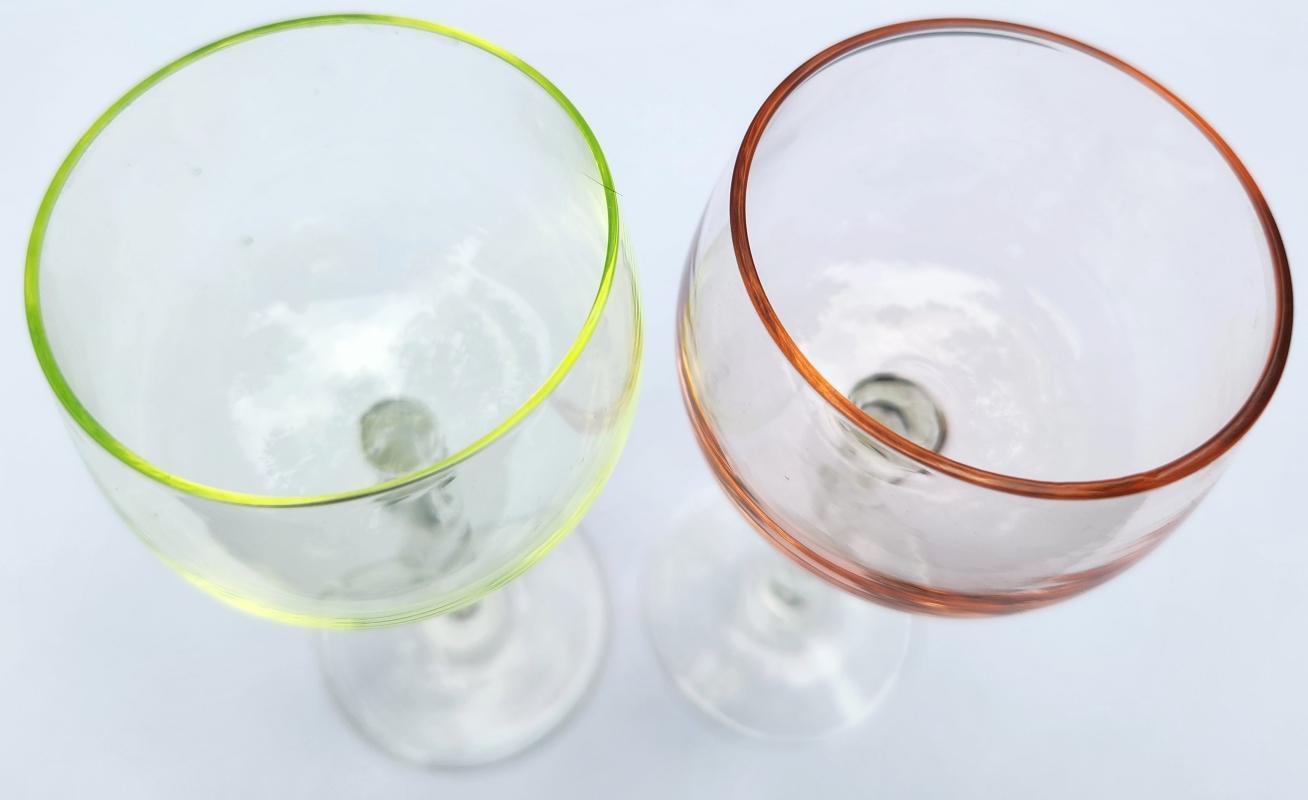 Vintage Twisted Stem Glass Pair Uranium Green/Peach 1940s-60s Italy