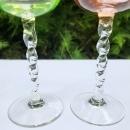 Vintage Twisted Stem Glass Pair Uranium Green/Peach 1940s-60s Italy
