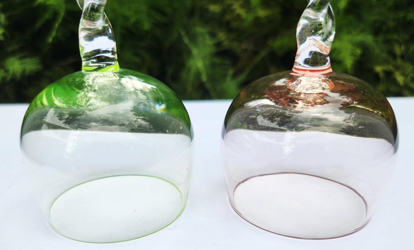 Vintage Twisted Stem Glass Pair Uranium Green/Peach 1940s-60s Italy