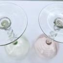 Vintage Twisted Stem Glass Pair Uranium Green/Peach 1940s-60s Italy