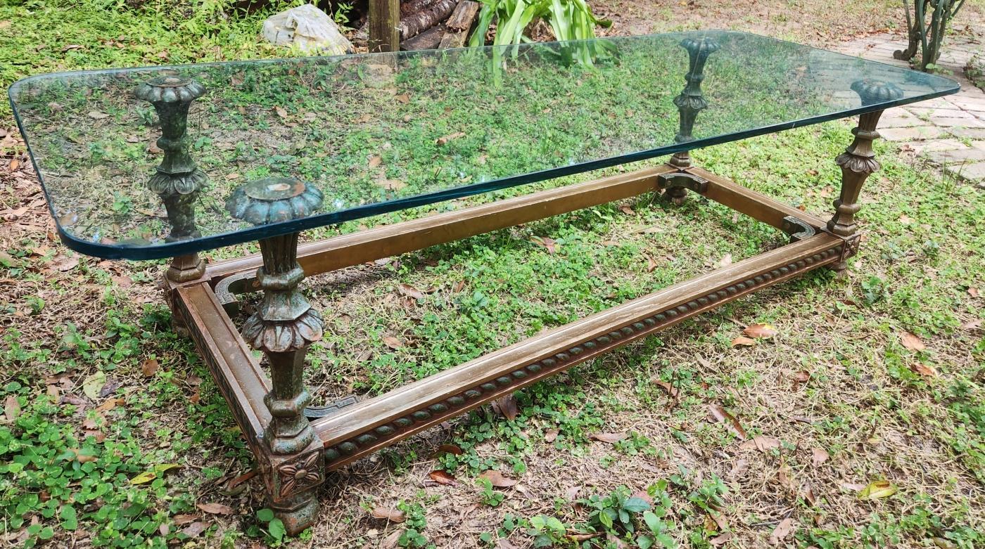 Vintage Italian Carved Wood Coffee Table w/Glass Top