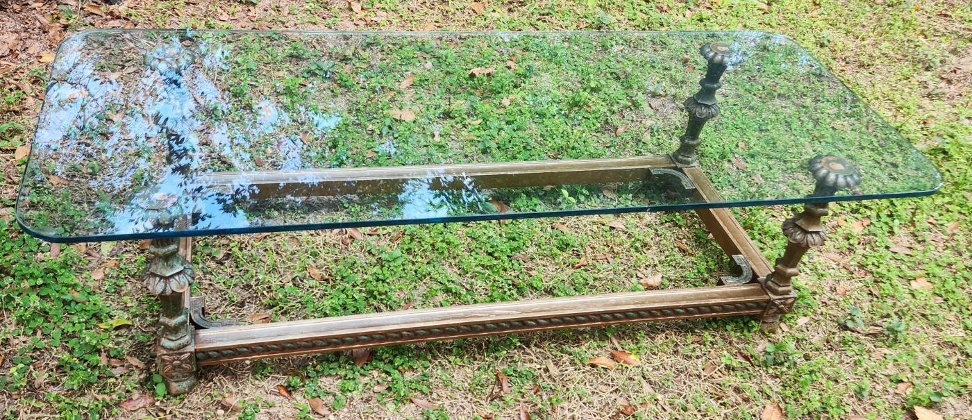Vintage Italian Carved Wood Coffee Table w/Glass Top