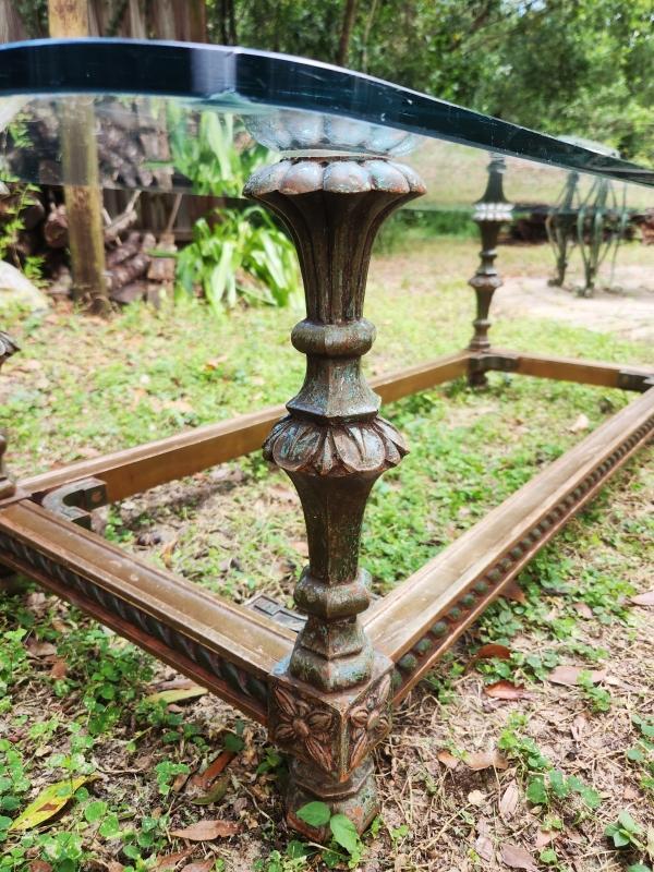 Vintage Italian Carved Wood Coffee Table w/Glass Top