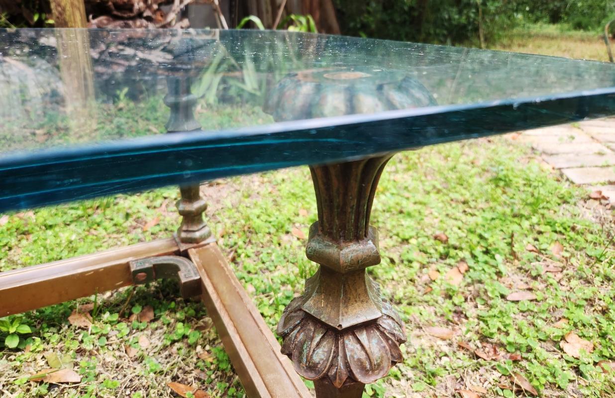 Vintage Italian Carved Wood Coffee Table w/Glass Top