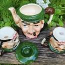 Vintage UCAGCO Toby-Style Teapot/Cream/Sugar 1950s Japan As Is