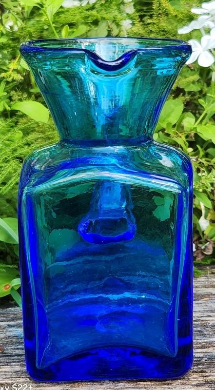 Vintage Rainbow Art Glass Pitcher Square Blue 5.75