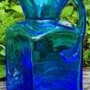 Vintage Rainbow Art Glass Pitcher Square Blue 5.75