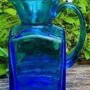 Vintage Rainbow Art Glass Pitcher Square Blue 5.75