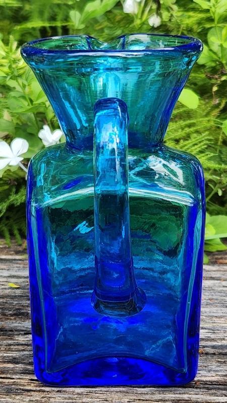 Vintage Rainbow Art Glass Pitcher Square Blue 5.75