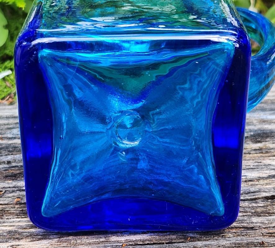 Vintage Rainbow Art Glass Pitcher Square Blue 5.75